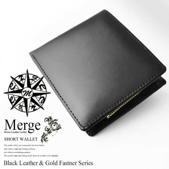 樂天商城 - 【送料無料】≪Merge≫　マージ馬革×牛革2つ折り財布/ブラック MG-1713 【北海道・沖縄・離島 発送不可】