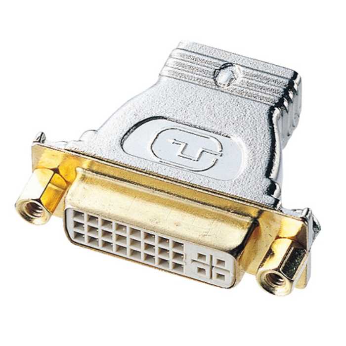 特長 ●HDMIオスコネクタをDVI 29pinメス（DVI-I）コネクタに変換するアダプタです。 ＜DVI（DVI29pin/24pin）オスコネクタをHDMIメスコネクタに変換するアダプタ＞ ●HDMIケーブルとDVIケーブルとを中継する時に使用します。 ●サビにも強く、経年変化による信号劣化の心配が少ない金メッキ処理のコネクタシェルとピン（コンタクト）を使用しています。 ※2本のケーブルの長さの合計は5m以内にしてください。 ※DVIシングルリンクモードに対応しています （DVIデュアルリンクモードには対応していません） ※HDMIの音声信号には対応していません。 ※DVIアナログモードには対応していません。 ※HDCP対応の機種 仕様 ●コネクタ形状：DVI29pin（DVI-I）メス インチナット（4-40）-HDMIメス ●RFブロック：ノイズに強いダイカストメタル製カバー採用 ●SSAC：ボードやインターフェースにかかる負担を少なくして、かさばりにくくするために小型化 対応機種 対応機種：＜ケーブル＞ HDMIオスコネクタを持つHDMIケーブル。 DVIオスコネクタを持つDVIケーブル。
