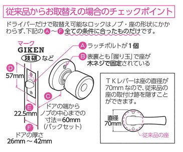 GIKEN　川口技研　握り玉取替用TKレバーハンドル　表示錠（トイレ、WC錠） DT1-4M-MS,DT1-4M-MB,DT1-4M-MG