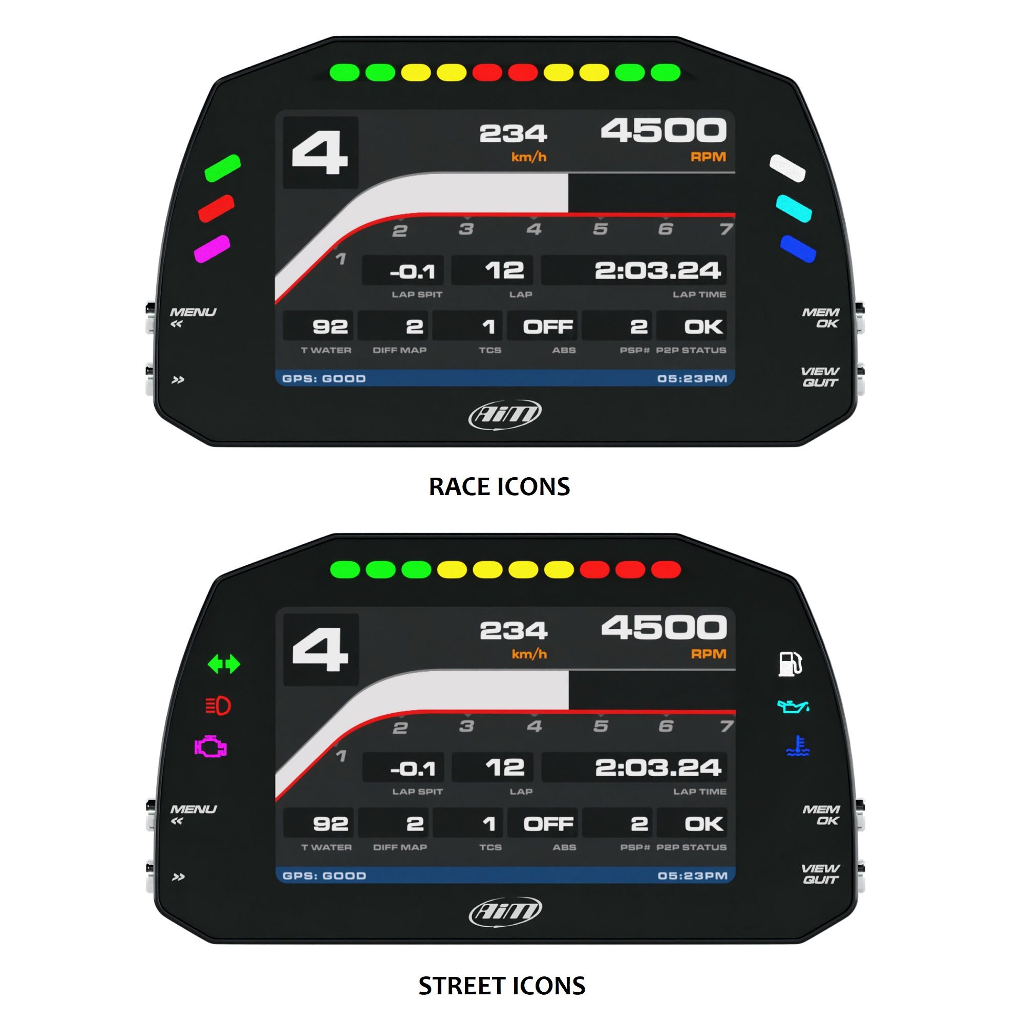 AIM モータースポーツ MXS 1.3 ストラーダ ライト ダッシュ (5 インチ カラー TFT ディスプレイ)