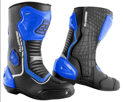 Bogotto Race-X オートバイのブーツ カラー :ブラック/ブルー/ホワイト