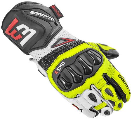 Bogotto Sugello 穴あきオートバイグローブ カラー:ブラック/ホワイト/フルオ イエロー
