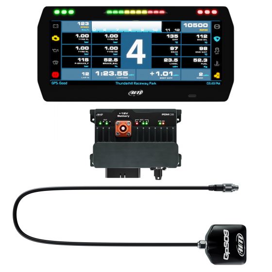 メーカーAIM Motorsport商品名PDM08 アドバンスド・パワー・ディストリビューション・モジュール／データロガー・キット|Display Type:10 Inch - with Race Icons特徴複数の車両回路を制御する ・ データロギング機能 ・ GPSラップタイミングオプション ・ その他 商品説明 AIM Motorsport PDM8は、従来のヒューズボックスやリレーを必要とせず、多数の車両回路に電力を供給するために設計された8チャンネルの高度なパワーディストリビューションモジュールです。これにより、信頼性と制御機能を向上させながら、ワイヤーハーネスを簡素化することができます。PDM8は単体でも使用できますが、6インチまたは10インチのダッシュディスプレイを選択することもできます。また、車両のECUからデータを受信することができ、ラップタイムやトラックマッピングのためのデータロガーやGPSモジュールも搭載しています。電子機器の設置を容易にし、コントロール性を高める車両の電気回路の制御に最適な8出力すべてのPDM出力とECUデータ、ラップタイムを記録するデータロギング機能を内蔵6インチまたは10インチのダッシュディスプレイを選択できるダッシュコントローラーラップタイムとトラックマッピングのためのGPSモジュールオプションモータースポーツの過酷な環境に耐えうる堅牢なアルミケースPDM8のパワーアウトプット。PDM8は8つのハイサイド出力を備えています。定格20Aまでの直列ダイオード付き1系統、定格25Aまでの1系統、定格15Aまでの6系統。合計の連続最大電流は100Aです。各出力はデータロガーにフィードバックされ、開回路、短絡、高/低電圧、故障復帰の回数、復帰までの時間などの重要な情報を提供します（ユーザー定義可能）。すべての出力は、ソフトスタート/ストップのためのPWMとして設定することができます。すべてのPDM回路は、RaceStudio3ソフトウェアで設定、監視することができます。PDM8の入力端子。PDM8は、6つのアナログ/デジタル入力と2つのスピード入力を備えています。PDM8データマネジメントPDM32は、以下のソースからデータを受信して記録することができます。 ECU - 1000以上のプロトコルが利用可能。デジタル/アナログ入力。内蔵9軸EMUGPS - ラップタイムと位置情報拡張モジュール押しボタン - RIO02（リモートインプットアウトプットモジュール）または市販のCANキーパッドを使用PDM出力 - 各チャンネルの電流およびステータスを個別に出力その他ユーザー定義の数学チャンネルGPSオプション：GPS09モジュールオプションは、トラックマッピングのためのラップタイミングとラップポジションを容易に提供します。PDMには4,000以上のレーストラックがデータベースとして登録されていますので、サーキットに到着したら、システムはすでにタイミングポイントを把握していますので、そのままドライビングを続けることができます。GPS09モジュールは、様々な用途に合わせて様々な長さのリード線が用意されており、ケーブルは下から（ルーフバージョン）、または横から入れることができます。DASH DISPLAY OPTION: ダッシュボードのすべてのゲージと警告ランプの交換に適したTFTダッシュディスプレイは、6インチと10インチのバージョンがあり、「Race」または「Road」のアイコンが付いています。どちらのバージョンも、ユーザーが自由に設定できるディスプレイで、さまざまなレイアウトを楽しむことができます。AIM Motorsport PDM08には、配線を容易にするため、金色のピンが付いた35ピンAMPコネクタが付属しています。よりシンプルな配線方法をご希望の場合は、組み立て済みのハーネスを別途ご用意しております。さらに技術的な情報が必要な場合は、AIMトレーニングを受けた専任スタッフ（aimenquiry@demon-tweeks.com）にメールでお問い合わせください。PDM08/32 ユーザーマニュアルPDM08仕様