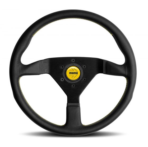Momo モンテカルロ ステアリング ホイール Material:Black Leather Yellow Stitching 【 車 4輪 ステアリング ステアリング ホイール steeringwheel ハンドル 内装パーツ 】