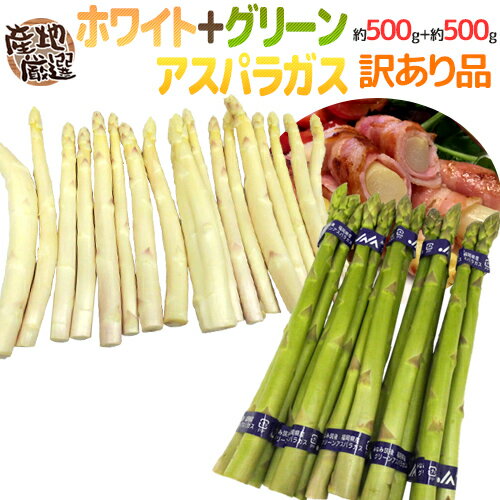 ”グリーン＋ホワイトアスパラガスセット” 訳あり 約500g＋約500g（計約1kg）北海道/長野/広島/佐賀/福岡 など産地厳選【予約 7月末以降】 送料無料