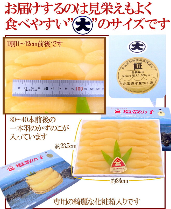 北海道 井原水産 ”ヤマニ 塩数の子” 大 約1kg 化粧箱 カナダ産 塩かずのこ☆【予約 12月以降】