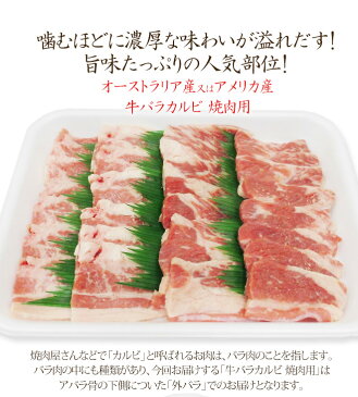 【送料無料】”牛バラカルビ 焼肉用” 外バラ 約1kg（約500g×2pc）