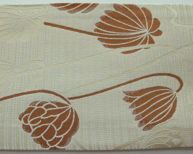 半巾帯 細帯 K0308-05 送料無料 日本製 蓮の花柄 小幅帯 メ-カ-織美桐（おりびと）リバ-シブル 帯