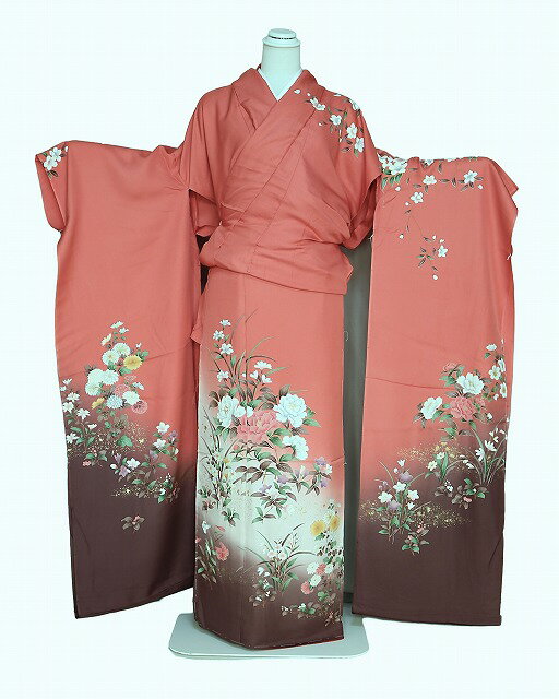 正絹振袖 H0532--04 送訳あり 在庫処分ノ−クレ−ム品 赤ピンク色未仕立て振袖 手芸用 和裁の練習用 洋装にも