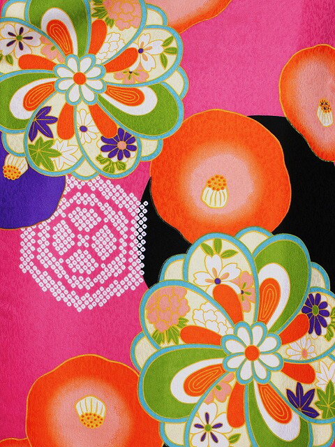 振袖 花ひめ 襦袢付き振袖 濃いピンク色 仕立上り 古典柄 振袖と長襦袢のセット ポリエステル 送料無料 D2361-03