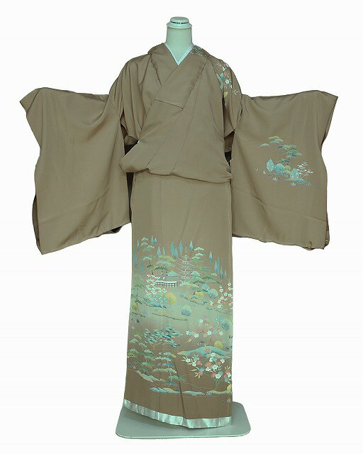 正絹訪問着 H0530-01 送料無料 訳あり 在庫処分ノ−クレ−ム品 うす茶色未仕立て訪問着 手芸用 和裁の練習用 洋装にも