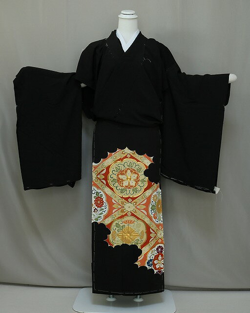 正絹江戸褄 H0533-02 送料無料 訳あり 在庫処分ノ−クレ−ム品 未仕立て江戸褄 ・黒留袖 手芸用 洋装にも