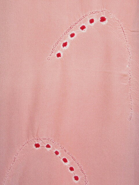 正絹絞入帯上 G2190 送料無料 京鹿の子絞り正絹帯あげ 絞り工房の淡いサ-モンピンク色帯上 和装小物 在庫処分の帯上