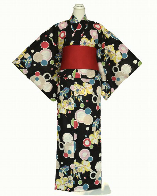 キスミスの浴衣 D0654-15 送料無料 在庫処分 最安値 黒色のゆかたフリーサイズ ブランドゆかた レディース 仕立上り浴衣 変わり織り 綿紅梅生地