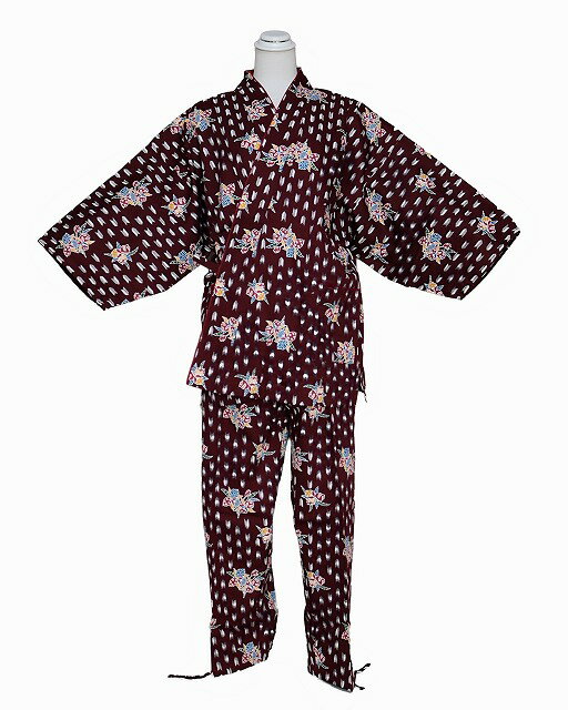女性用の作務衣 M4645-02 送料無料 サイズL 花柄女用のサムエ レディ−ス綿の作務衣 ル−ムウェア−