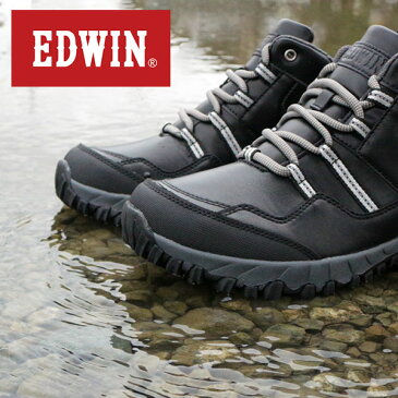 【送料無料】 スニーカー メンズ 靴 男性 ハイカット エドウィン EDWIN EDM-675 防水 雨 トレッキング ブーツ クッション 防滑 屈曲性 幅広 3E 相当 カジュアル ハイキング ウォーキング 通勤 バイク 合皮 おしゃれ かっこいい
