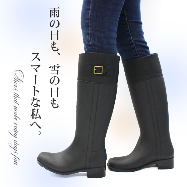 【1日限定★P7倍】 レインブーツ レディース 長靴 ロング ブーツ ジョッキーブーツ 黒 ブラック 茶 ブラウン 防水 シンプル きれいめ おしゃれ シンプル バックル 雨 ファッション ジョッキー お洒落 女性 婦人 綺麗 美脚 雪 冬 長め Rionesta C-007 006