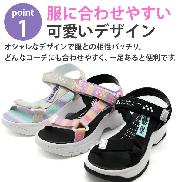 サンダル キッズ ジュニア 子供 靴 黒 ブラック スポーツサンダル スポサン パステ...