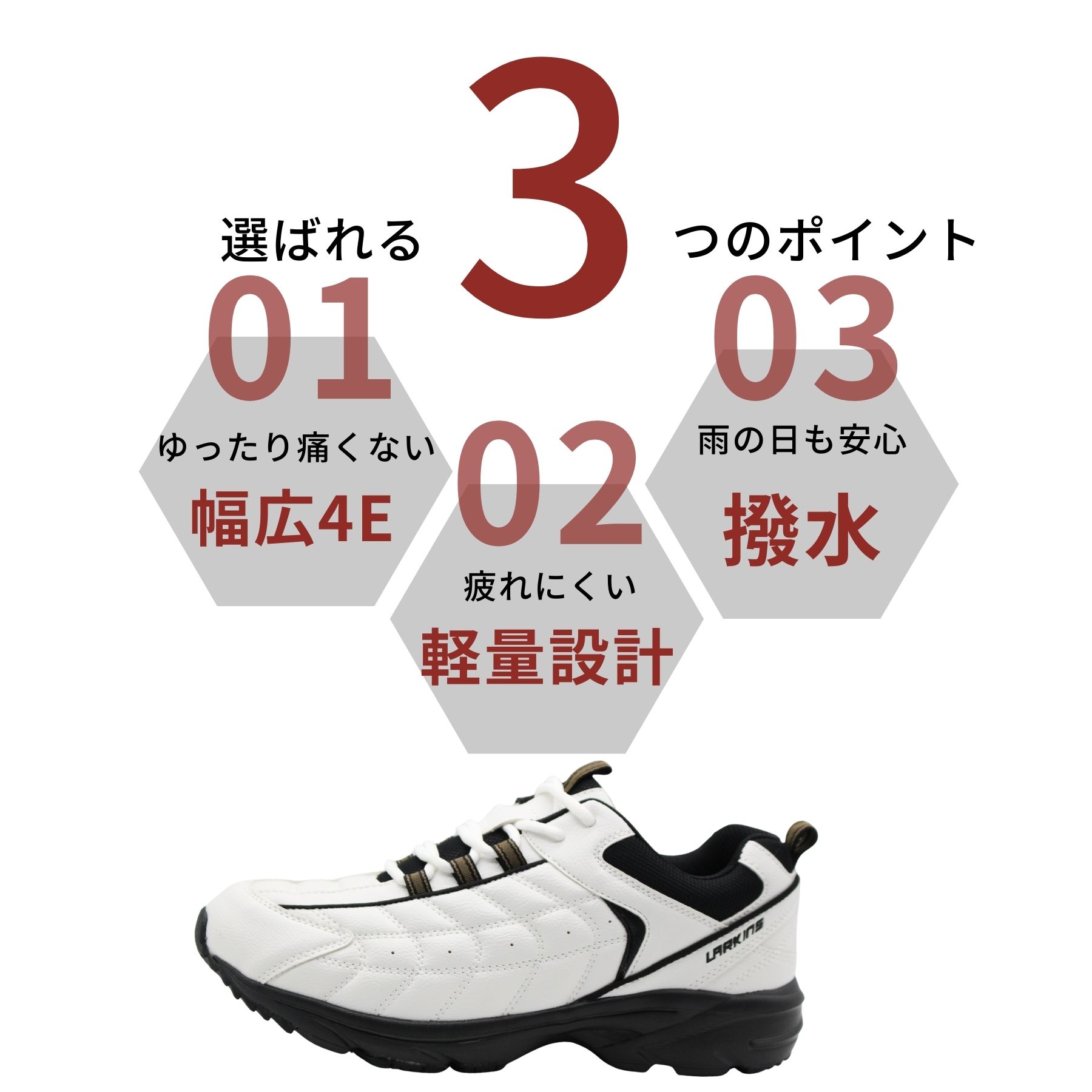 スニーカー メンズ 靴 白 黒 幅広 ホワイト ブラック ウォーキング 撥水 雨の日 通...
