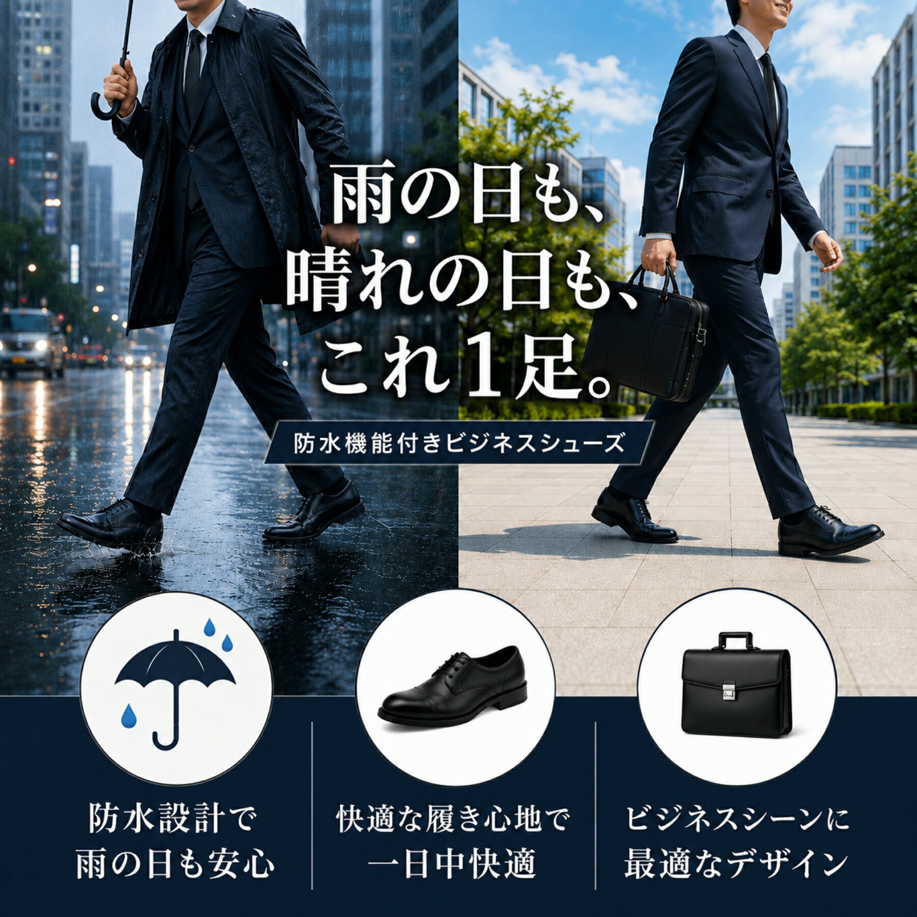 ビジネスシューズ 革靴 メンズ 8時間防水 濡れない 雨 防滑 滑らない 幅広 ワイズ ...