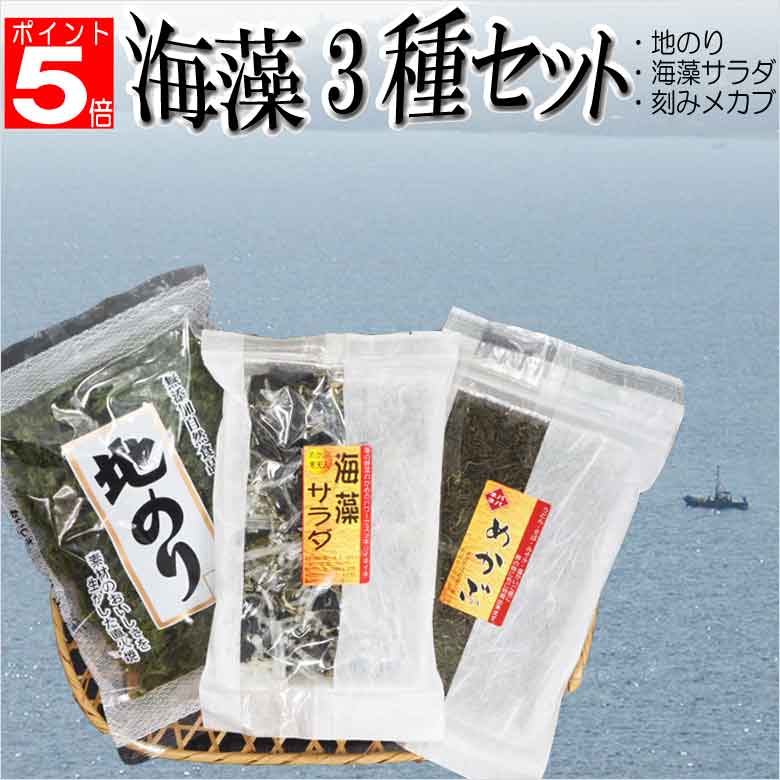 【あす楽便対応 即日配送】海藻3種セット食べ比べ 地のり 乾燥刻みめかぶ 海藻サラダ 海の野菜 詰め合わせ めかぶと寒天入り 海藻スープ お吸い物にも ご飯のお供 味噌汁の具 水溶性食物繊維 無添加食品 備蓄 保存食 わかめ お返し グルメ