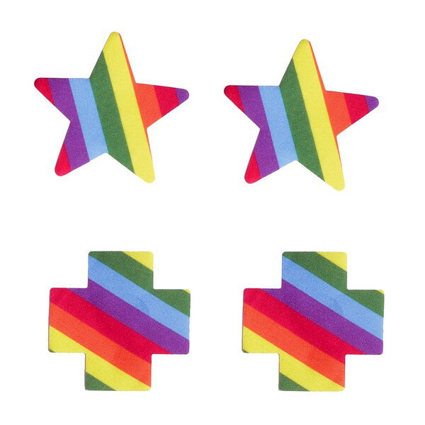 Rainbow Pasties Set レインボーカラーの二プレスセット シールで張るタイプです 星型とクロス型の2枚組のセットです