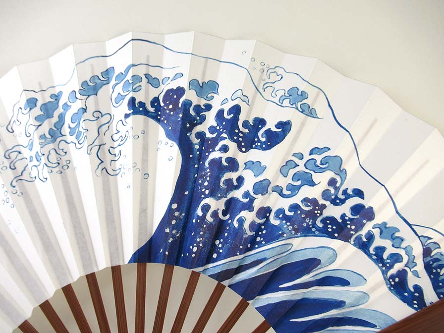 【男性用】大波を描いた男性用京扇子【扇骨絵柄付】(C8414)