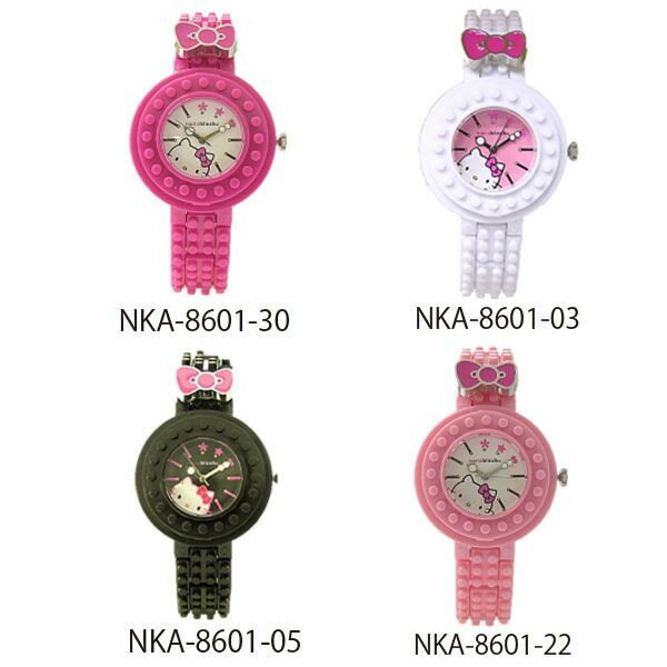 ハローキティ デコれる腕時計NKA-8601 ホワイト/ブラック/ピンク/濃いピンク