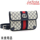 【中古】【未使用品】 グッチ ウエストポーチ ボディバッグ GGスプリーム ベージュ ネイビー ウェブライン 保存袋付き 674081