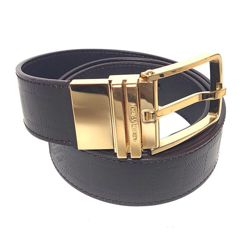 【中古】ルイ ヴィトン LOUIS VUITTON ダミエ アンフィニ リバーシブル ベルト サンチュール ボストン90 M9675 メンズ ブラウン ゴールド金具バックル 本革レザー 【中古Aランク】