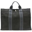 エルメス HERMES フールトゥMM ダークグレー コットン キャンバス 中古ABランク レディース メンズ