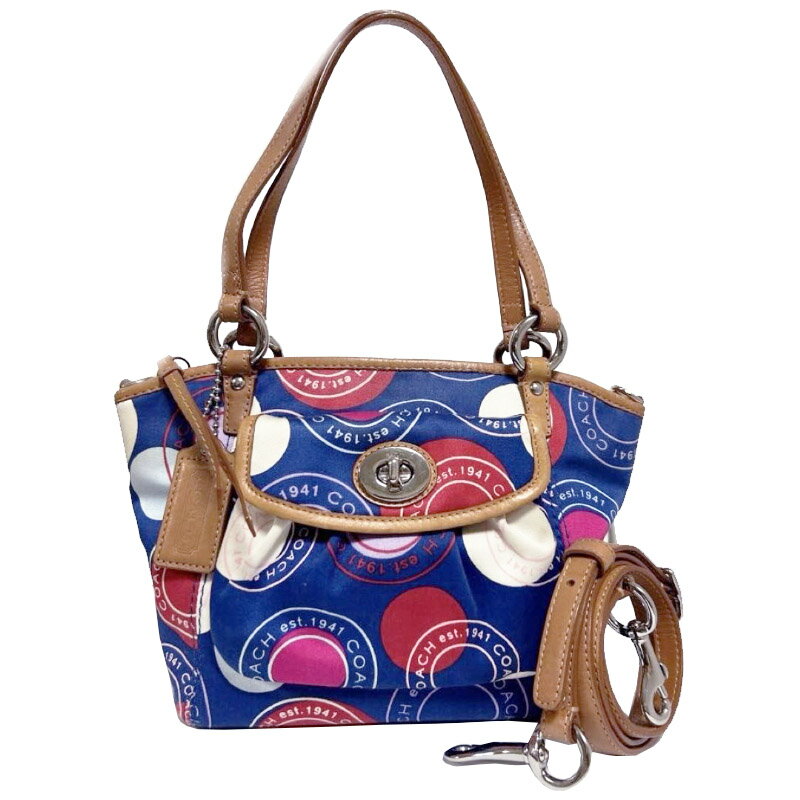 コーチ COACH 美品 COACH コーチ トートバッグ 2way 斜め掛け 0926 F14730 ネイビーマルチカラー キャンバス レザー 中古Aランク