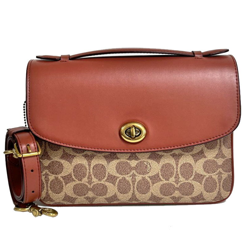 COACH - コーチ COACH 2wayバッグ キャシー クロスボディ ターンロック シグネチャー 斜め掛けショルダーバッグ ハンドバッグ 1957-68349 ブラウン ゴールド金具 本革レザー 中古SAランク