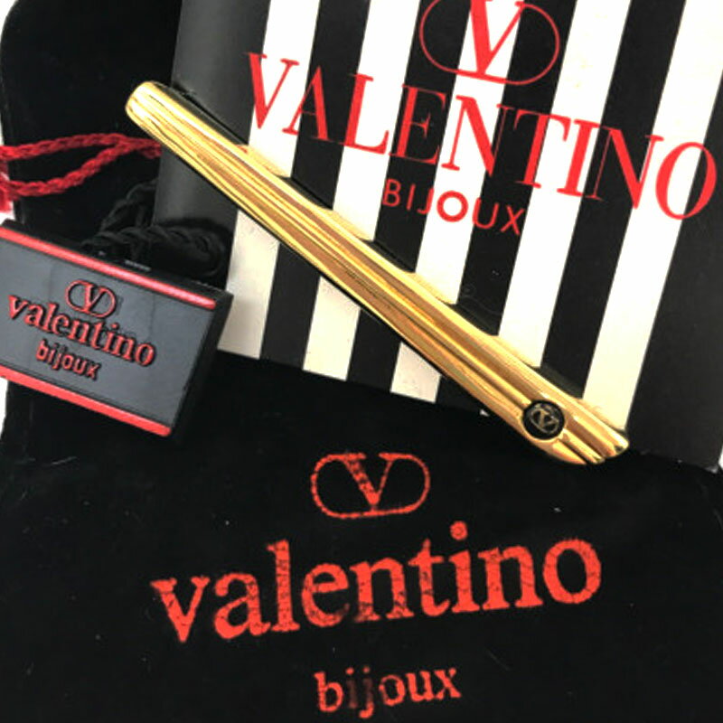 【中古】 ヴァレンティノ VALENTINO バレンチノ タイピン ネクタイピン クリップ ゴールド 保存袋付き ..