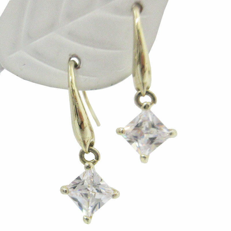 ピアス両耳 ゴールド色金具 透明クリア ストーン 中古Aランク レディース