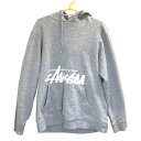 ステューシー Stussy パーカー スエット フード付き トレーナー 厚手 グレー ホワイト ロゴ 表記サイズ L メンズ トップス 【中古】