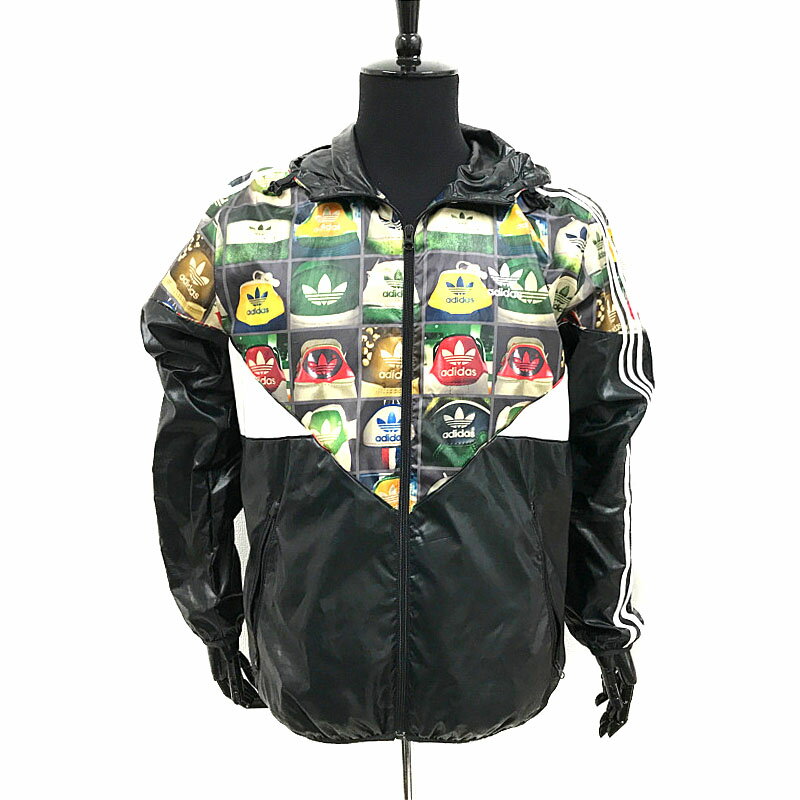 アディダス adidas ヒールタブ ナイロン ジャケット AGC018 ブラック ホワイト マルチカラー ポリエステル 100％ 中古ABランク シューズ柄 コロラドJKT(4.0)