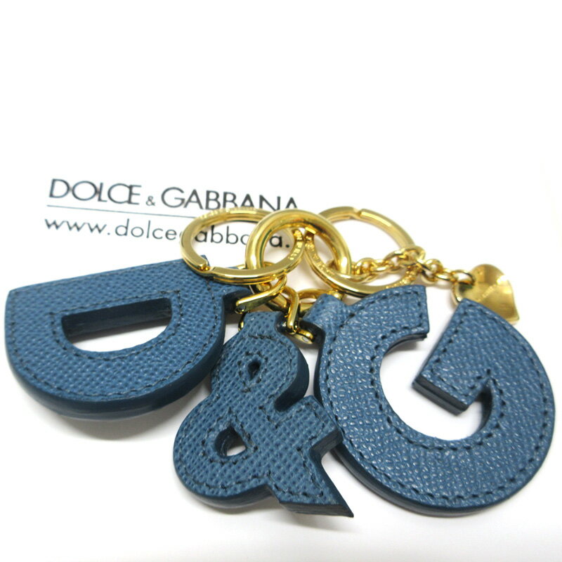 ドルチェアンドガッパーナ DOLCE&GABBANA チャーム キーホルダー キーリング D&G ハート レディース メンズ ブルー ゴールド金具 レザー 金具 未使用 レディース
