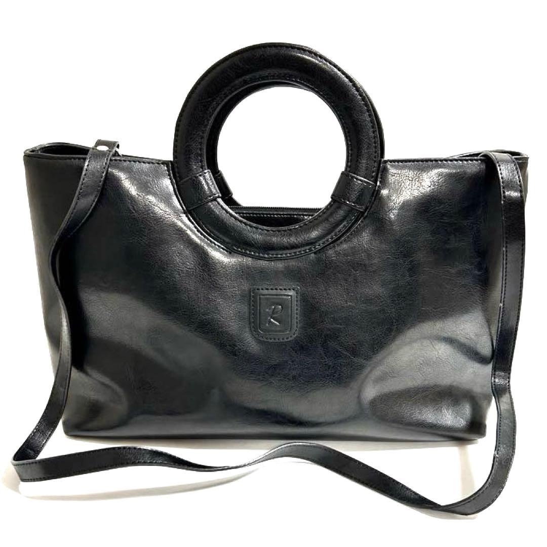 Roberta Camerino - ロベルタ Roberta di Camerino 2WAY ショルダーバッグ (斜め掛けバッグ×ハンドバッグ) ブラック黒 合成皮革 中古ABランク レディース