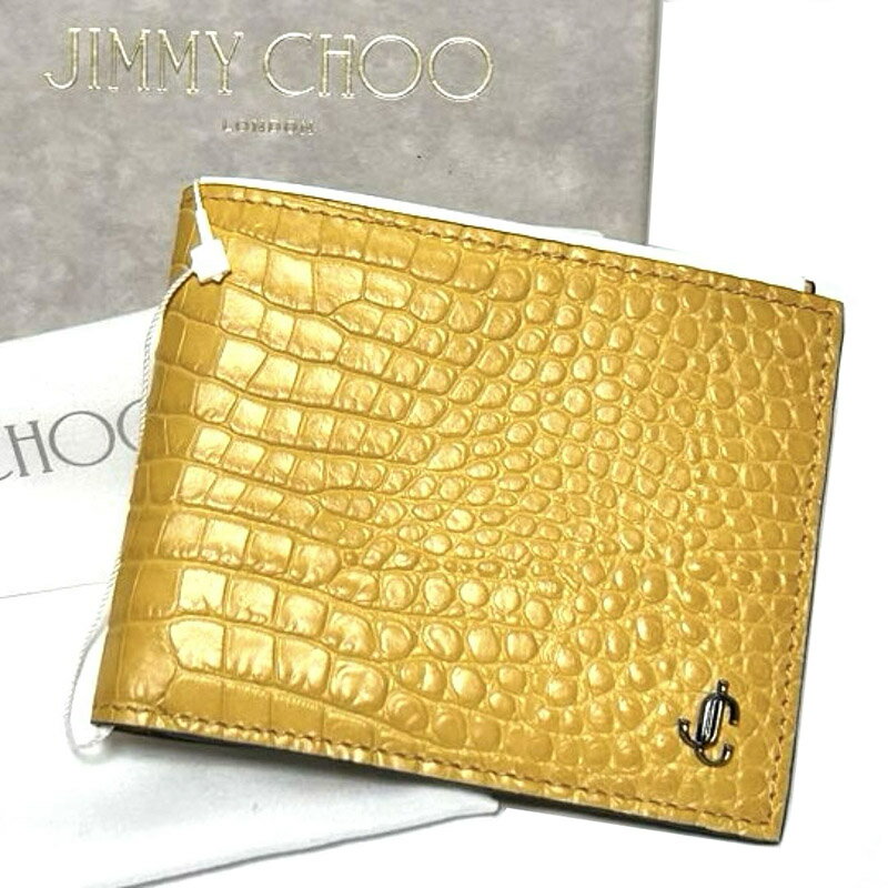 Other - ジミーチュウ JIMMY CHOO レディース メンズ 二つ折り 財布 小銭入れなし JCロゴ PV03S3 イエロー 黄色 本革 レザー クロコ調型押し 未使用 レディース メンズ財布