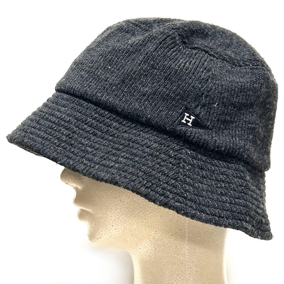 ヘルスニット Healthknit 帽子 バケットハット「H」ロゴ刺繍 ダークグレー アクリル68%、ポリエステル30%、ポリウレタン2% 中古Aランク レディース