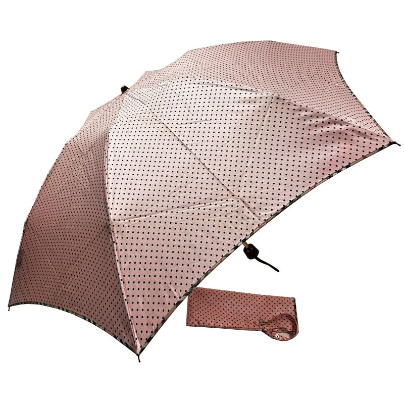 バーバリー BURBERRY レディース傘 折りたたみ傘 晴雨兼用 6骨 チェック縁どり ピンク ブラックドット柄 中古Aランク