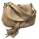 【中古】 【美品】 レザーバッグ 肩掛けバッグ セミショルダー バッグ フリンジ ベージュ レディース 本革