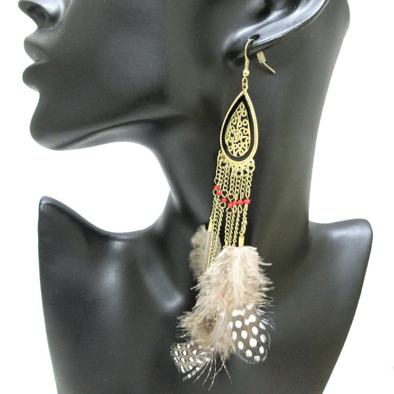 フックピアス 羽根 両耳用 ゴールド系 メッキ 羽根 中古Aランク レディース