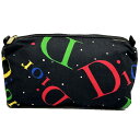 クリスチャン ディオール Christian Dior ポーチ 化粧ポーチ ブラック黒系 コットン 内側ビニール 中古ABランク