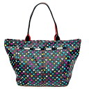 レスポートサック Lesportsac DISNEY ディズニー トート バッグ ブラック黒 マルチカラードット水玉 ミッキー柄 ナイロン 中古Aランク
