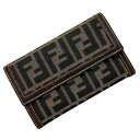 フェンディ 三つ折り 財布 カーキ ブラウン ズッカ 2266 30858 078 美品 FF キャンバス レザー 中古 FENDI コンパクト ホック 折り財...