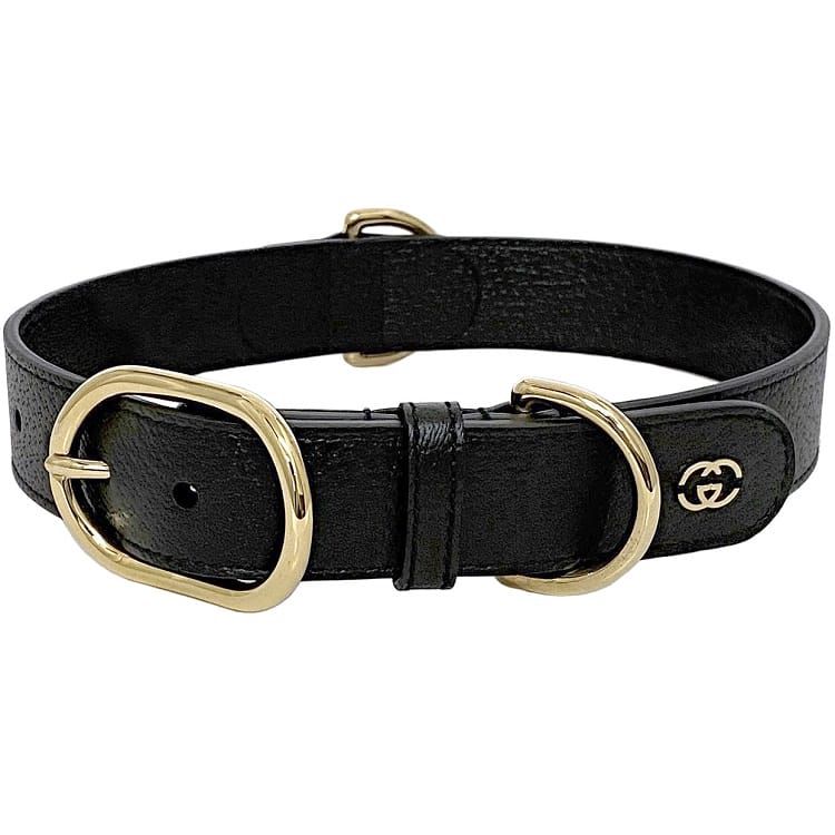 グッチ 首輪 ec-21387 ブラック インターロッキング 695256 未使用 新品 大型犬用 Lサイズ レザー Sランク GUCCI 犬用 ペット リード 散歩 GG ロゴ 愛犬 人気 定番 シンプル 黒 お洒落 上品 高級感 ゴールド金具 サイズ調節可能 ブランド 本物 鑑定済み