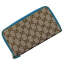 グッチ ラウンドファスナー 長財布 ベージュ ブルー 363423 財布 キャンバス レザー 中古 GUCCI ファスナー GG ロゴ 総柄 ヴィンテージ GG...