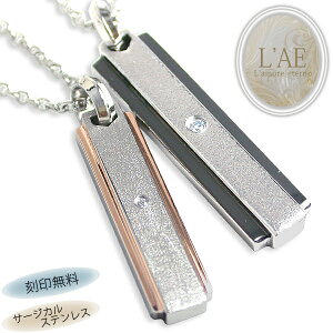 ペアネックレス ネックレス ステンレスペアネックレス 刻印無料 名入れ ギフト ジルコニア ブラックカラー ピンク ローズゴールドカラー プレート 梨地 ペアペンダント 誕生日 記念日 ユニセックス メンズ レディース 大人 シンプル バレンタイン